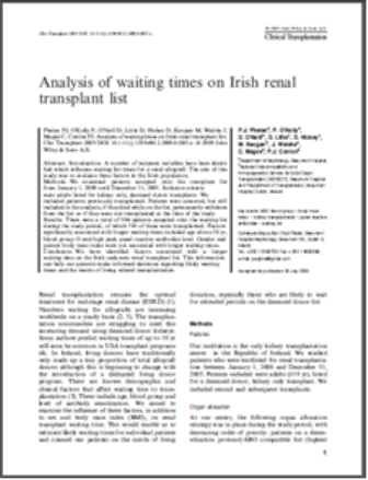 Analysis of waiting times on Irish renal transplant list pic