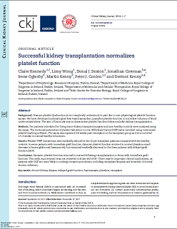Sucessful Kidney Transplantation normalises platelet function