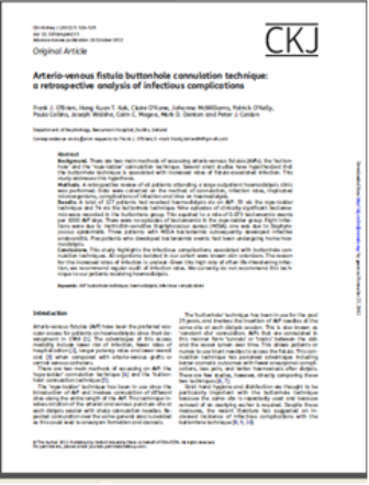 Arterio-venous fistula buttonhole cannulation techniquea retrospective analysis of infectious compli
